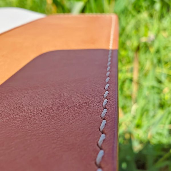 Close-up of the Double Wavy Hand-Stitched Seam on the Leather Bible Cover