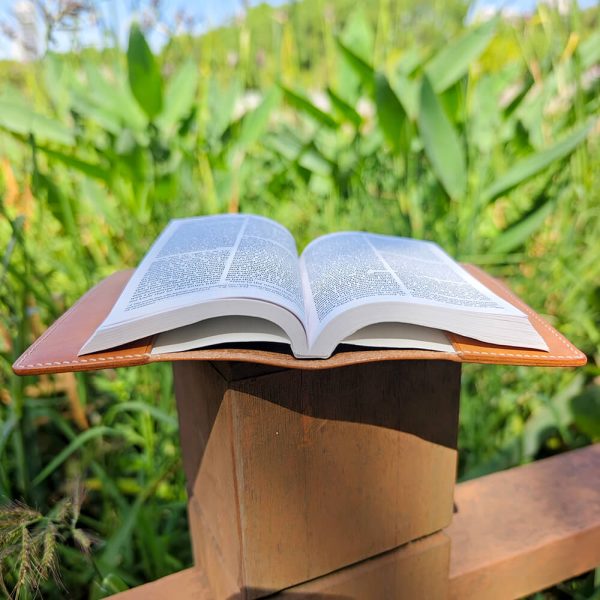 Handheld Bible with Basic Leather Bible Cover Open Pages 4